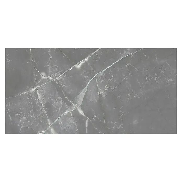 Feinsteinzeugfliese Amani Marble Light - 60 x 120 cm, Grau, Glänzend - Graue Marmorfliese mit auffälliger Maserung. Ideal für moderne Boden- und Wandgestaltungen mit edler Optik und zeitloser Eleganz.