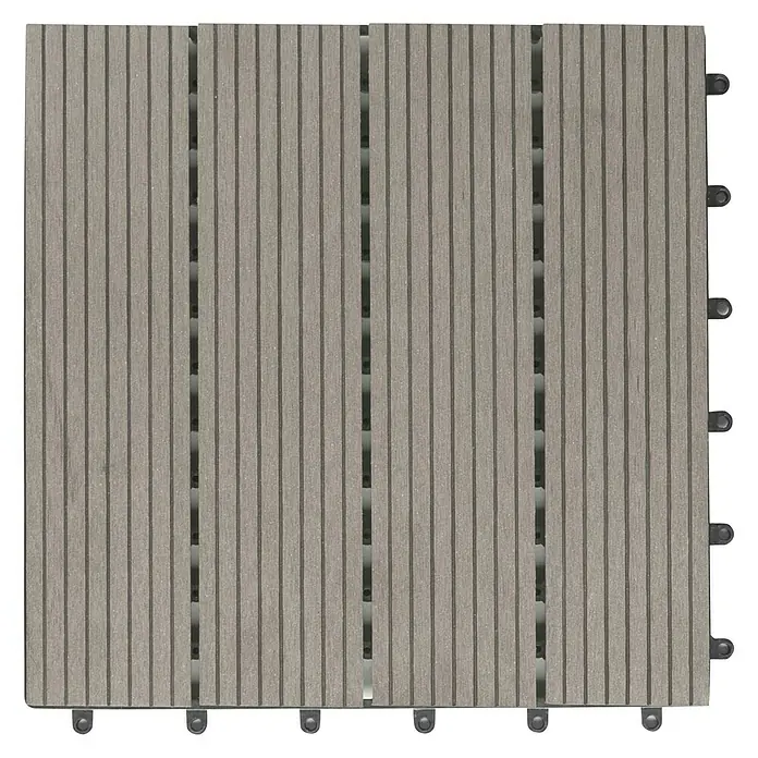 Dioco Loseta con sistema click - WPC, 30 x 30 x 2,5 cm, 1 ud., Gris - Baldosa cuadrada para patio en gris con superficie ranurada. Fácil instalación con sistema de clic para exteriores.