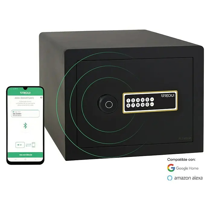 Arregui Caja fuerte Awa - L x An x Al: 385 x 420 x 320 mm, Códigos de usuario, 38 l - Caja fuerte inteligente Arregui AWA con teclado digital y conectividad para teléfonos inteligentes para mayor seguridad.