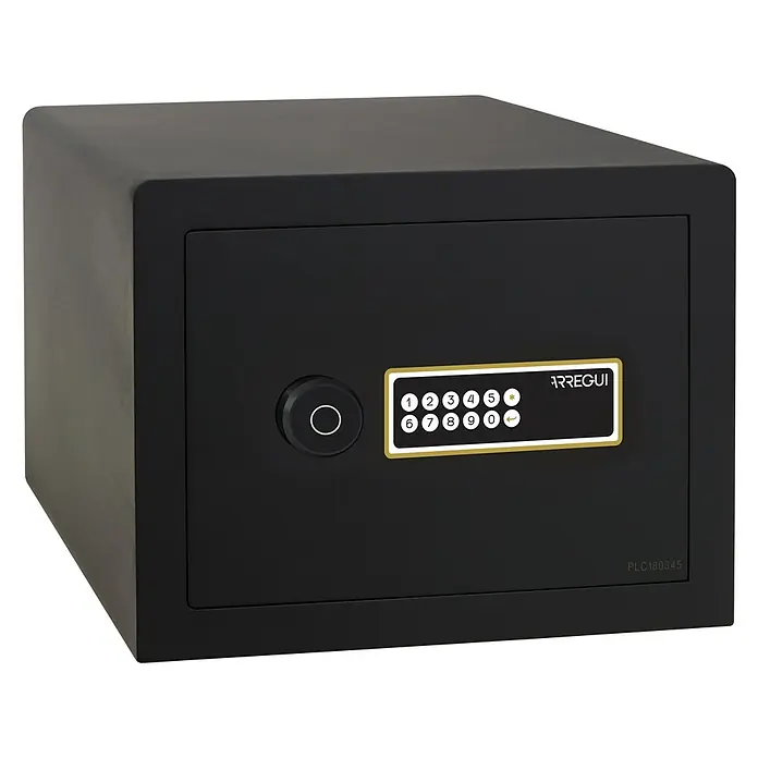 Arregui Caja fuerte Awa - L x An x Al: 385 x 420 x 320 mm, Códigos de usuario, 38 l - Caja fuerte negra ARREGUI con teclado digital y sensor de huellas dactilares para almacenamiento seguro.
