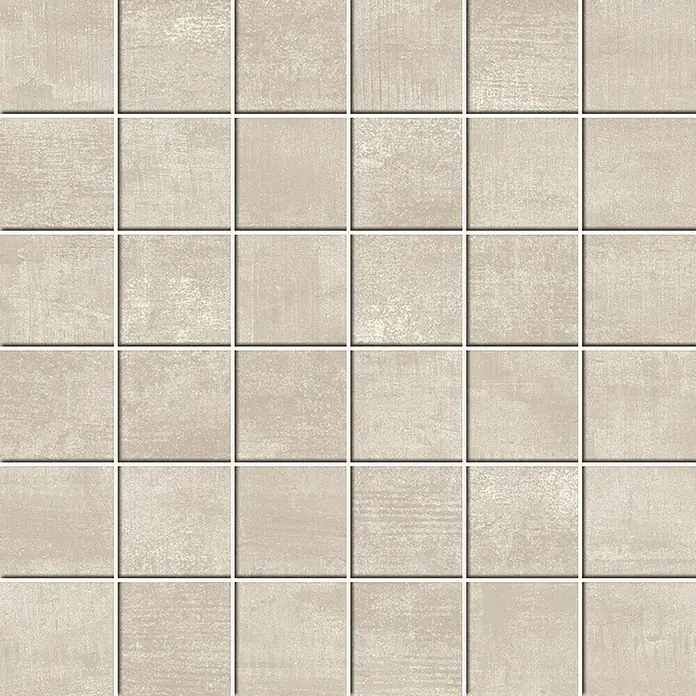 Atlas Concorde Solution Yorkshire Mosaikfliese Almond - 30 x 30 cm, Beige, Matt - Fliesenmuster mit quadratischen, beigefarbenen Fliesen und feinen weißen Fugenlinien für eine moderne Optik.