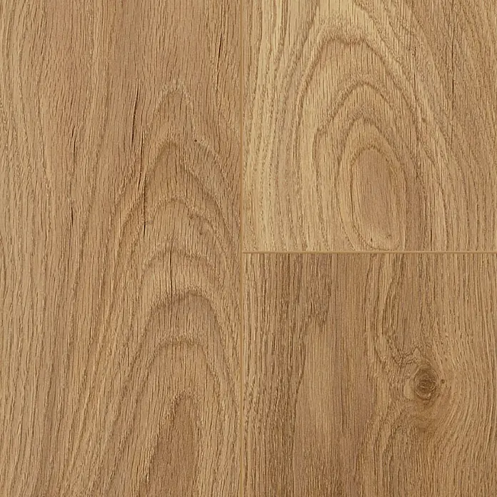 Krono Original Laminatmuster Organic Clever Heathland Oak - 297 x 195 x 6 mm, Landhausdiele - Nahaufnahme von hellem Laminatboden mit Holzmaserung, der eine warme und natürliche Atmosphäre vermittelt.