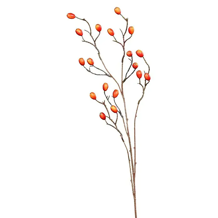 Kunstblume Hagebuttenzweig - 83 cm, Orange, Kunststoff - Dekorative Beerenzweige mit leuchtend roten Beeren, ideal für festliche Dekorationen und florale Arrangements.