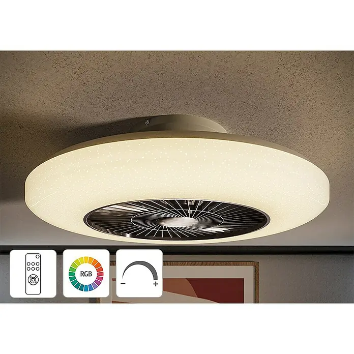 Voltomat Deckenventilator mit LED-Beleuchtung - Silber, Weiß, 60 cm, 40 W, Warmweiß - Deckenventilator mit integrierter LED-Beleuchtung. Helles Licht und angenehme Kühlung in einem modernen Design mit Fernbedienung und RGB Funktion.