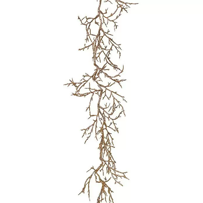 Kunstpflanze Girlande mit Glitzer - 130 cm, Gold, Kunststoff - Lange glitzernde goldene Zweiggirlande zur Dekoration.