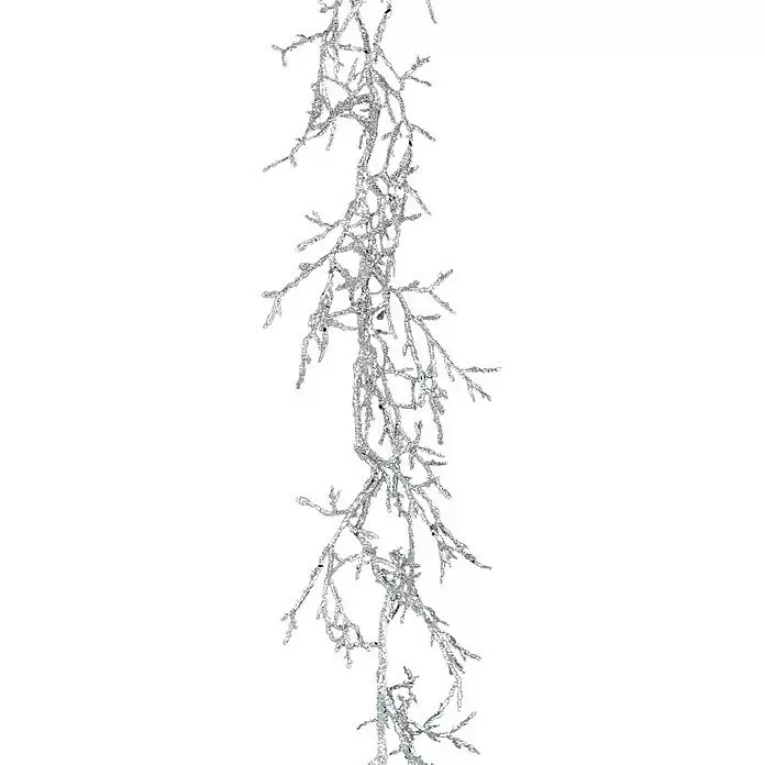 Kunstpflanze Girlande mit Glitzer - 130 cm, Silber, Kunststoff - Detailaufnahme