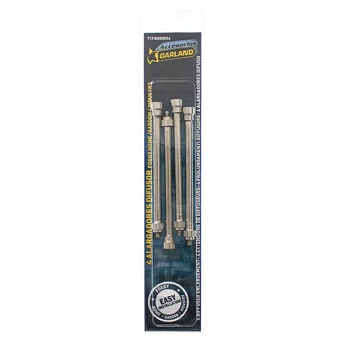 Garland Alargadores Foggy Home - 4 ud., Acero inoxidable, Plateado - Paquete de 4 extensiones de difusor nebulizador Garland para hogar, jardín e industria, fácil instalación.