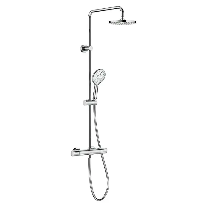 Roca Mitos Sistema de ducha - Con grifo termostático, Número de tipos de chorro: 1 ud., Cromo - Sistema de ducha con rociador superior y teleducha. El sistema de ducha cromado ofrece confort y un diseño moderno para el baño.