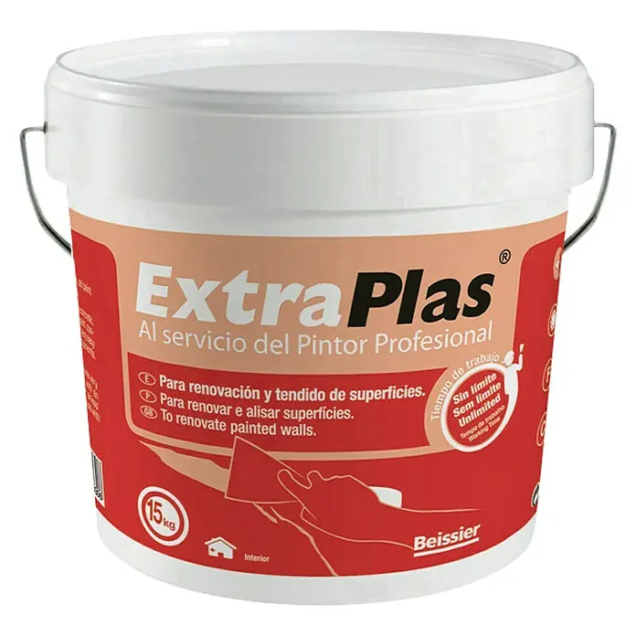 Beissier Masilla Extraplas Interior - 15 kg - Un cubo de masilla ExtraPlas, ideal para renovar y alisar superficies para pintores profesionales para uso interior.