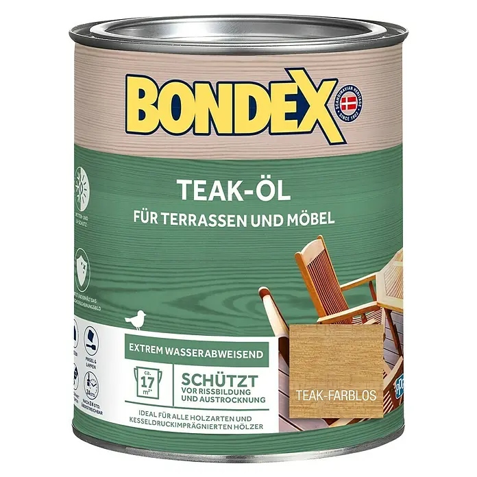 Bondex Teak-Öl - 750 ml, Farblos - Dose Bondex Teak-Öl für Terrassen und Möbel, farblos, schützt vor Rissbildung und Austrocknung, ideal für alle Holzarten.
