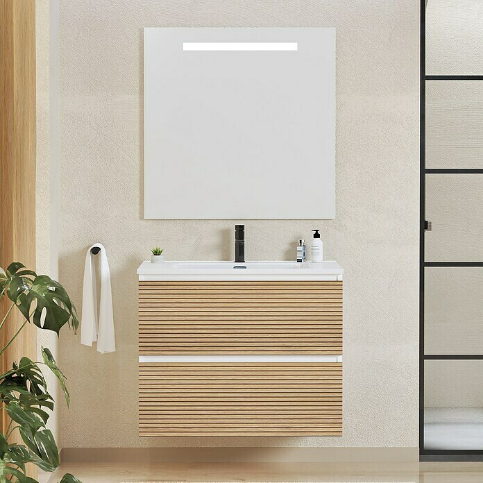 Conjunto de mueble de baño Abril Slim (70 cm, Blanco, Mate, 3 pzs.)