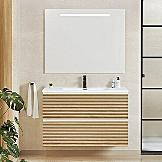 Conjunto de mueble de baño Osaka (100 cm, Blanco/Nogal, 3 pzs.)
