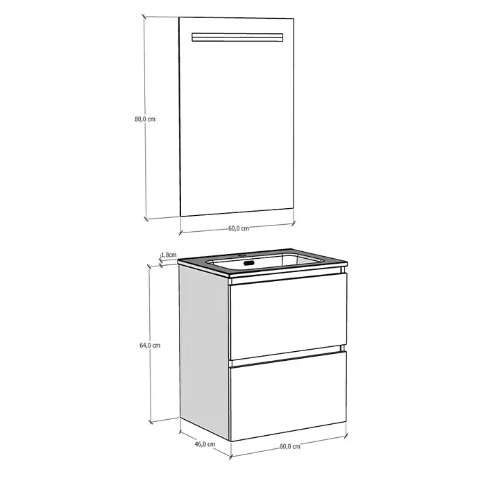 Artysan Conjunto de mueble de baño Osaka - Ancho: 60 cm, Blanco/Nogal, 3 pzs. - Juego de muebles de baño con mueble bajo lavabo (60x46x64cm) y espejo armario (60x80cm) para un diseño de baño moderno.