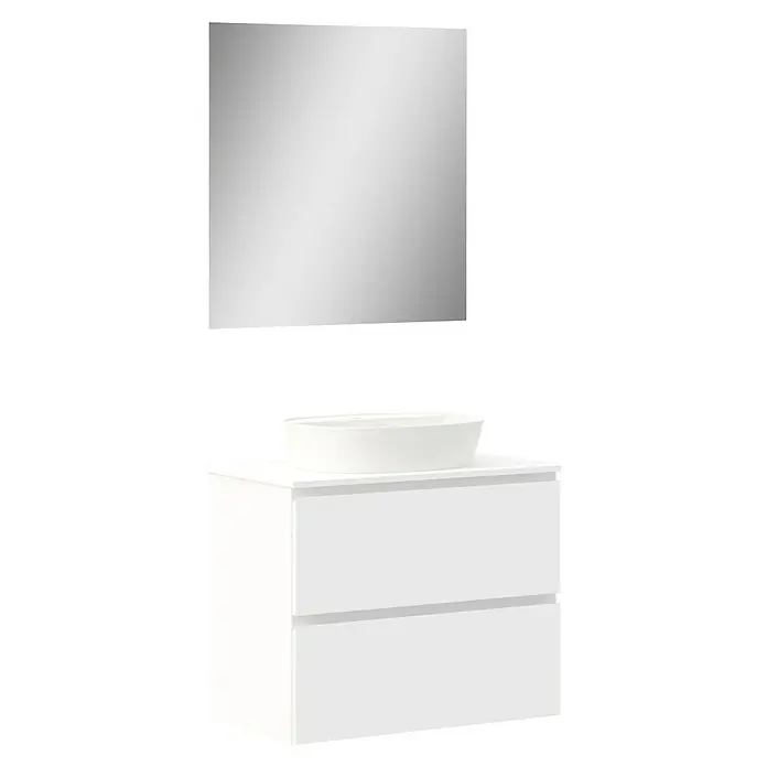 Artysan Conjunto de mueble de baño Troy - Ancho: 80 cm, Blanco Seda, 4 pzs. - Lavabo blanco con mueble y espejo rectangular. Moderno tocador con lavabo sobre encimera para el baño.
