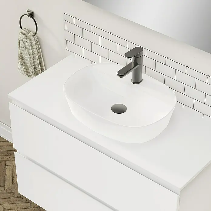 Artysan Conjunto de mueble de baño Troy - Ancho: 100 cm, Blanco Seda, 4 pzs. - Lavabo de baño moderno con grifo elegante y mueble blanco, creando un espacio de baño elegante y funcional.