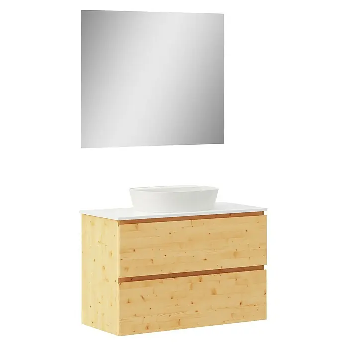 Artysan Conjunto de mueble de baño Troy - Ancho: 100 cm, Pino, 4 pzs. - Un moderno mueble de baño con espejo, que incluye un mueble de madera con lavabo sobre encimera.