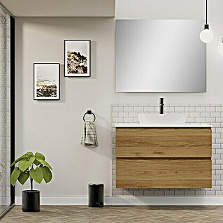 Conjunto de mueble de baño Troy (100 cm, Roble guadarrama, Efecto madera, 3 pzs.)