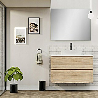 Conjunto de mueble de baño Troy (100 cm, Natural, Efecto madera, 3 pzs.)