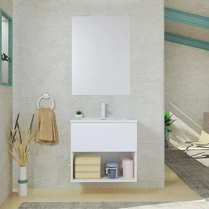 Artysan Conjunto de mueble de baño Vela - Ancho: 60 cm, Blanco, 3 pzs. - Conjunto de baño con mueble bajo lavabo, espejo y accesorios. El diseño moderno aporta un ambiente luminoso y acogedor al espacio.