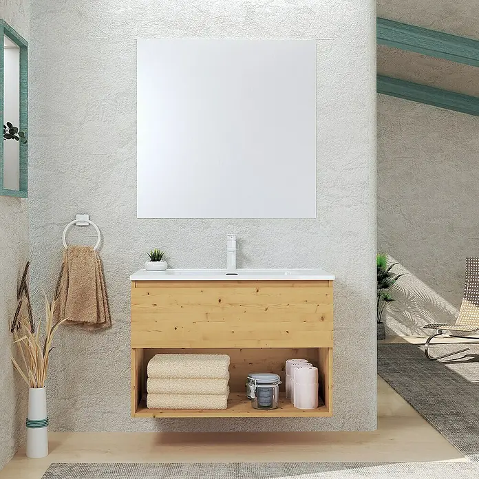 Artysan Conjunto de mueble de baño Vela - Ancho: 80 cm, Pino, 3 pzs. - Mueble de baño moderno con estante, perfecto para guardar toallas y artículos de aseo.