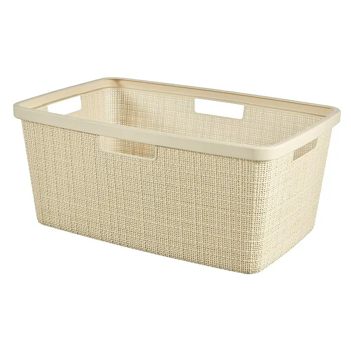 Curver Wäschekorb Jute - L x B x H: 59,4 x 39,4 x 25,6 cm, Cremeweiß - Beige Wäschebox aus Kunststoff im Rattan-Look mit praktischen Griffen für den einfachen Transport der Wäsche.