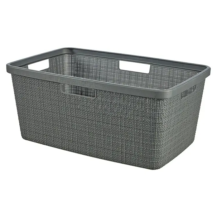 Curver Wäschekorb Jute - L x B x H: 59,4 x 39,4 x 25,6 cm, Anthrazit - Grauer Kunststoffkorb mit Griffen, ideal für Aufbewahrung und Organisation im Haushalt.