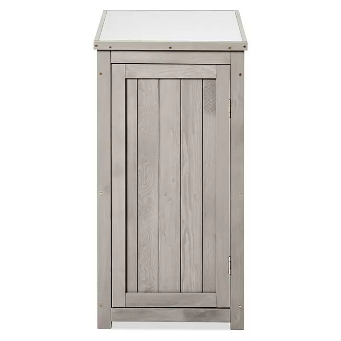 Butenkist Geräteschrank NEELE - 45 x 45 x 85 cm, Warm Grey - Grauer Holzschrank mit weißer Platte und Lattenfront.