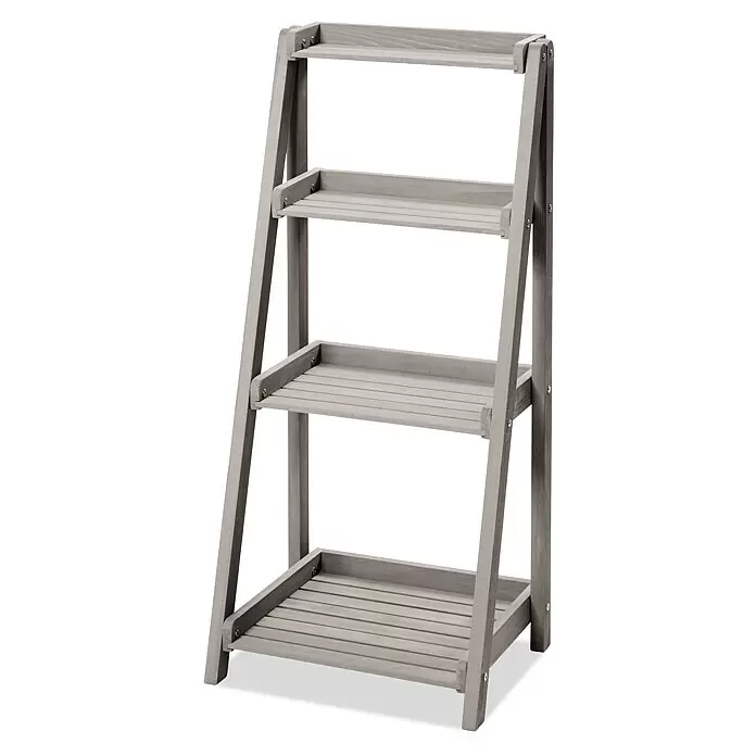 Butenkist Blumentreppe GESA - 40 x 48 x 105 cm, Nadelholz, Warm Grey - Graues Holzregal im Leiterstil mit vier Lattenböden.