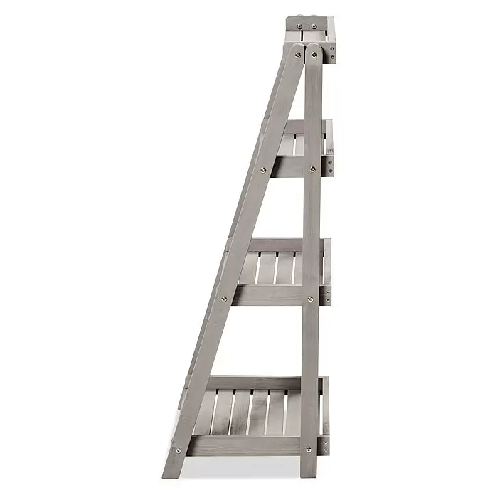 Butenkist Blumentreppe GESA - 40 x 48 x 105 cm, Nadelholz, Warm Grey - Hellgrauer klappbarer Holztrittschemel mit drei Stufen.