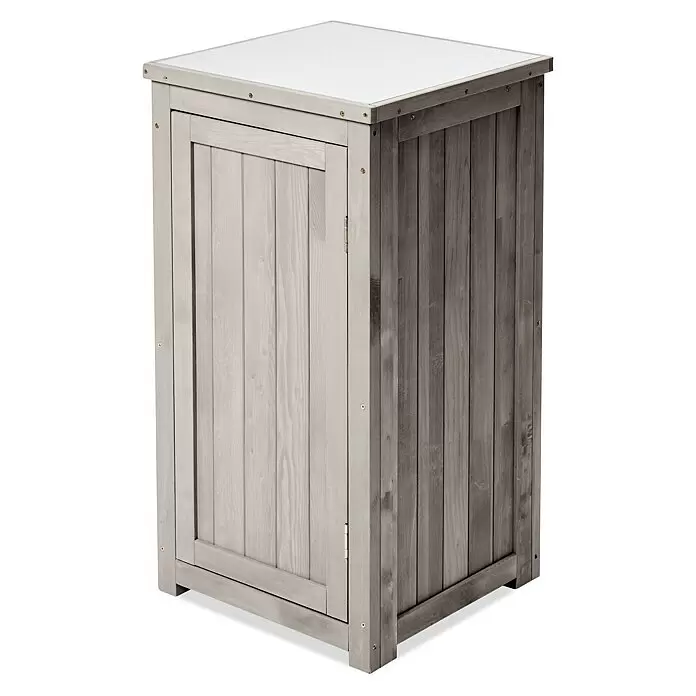 Butenkist Geräteschrank NEELE - 45 x 45 x 85 cm, Warm Grey - Kompakter grauer Holzschrank mit weißer Platte und einer Tür.
