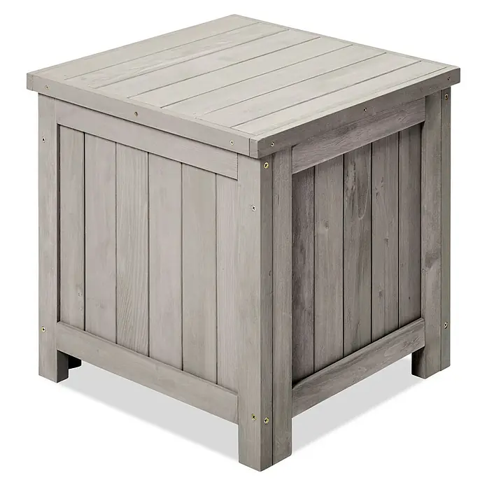 Butenkist Garten-Aufbewahrungsbox HILLE - Warm Grey, Holz - Graue Holzkiste mit Lattenmuster und quadratischer Form, ideal für den Außenbereich als Beistelltisch oder Stauraum.