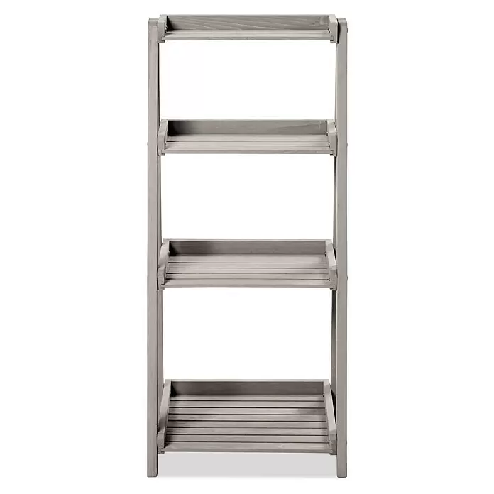 Butenkist Blumentreppe GESA - 40 x 48 x 105 cm, Nadelholz, Warm Grey - Graues Holzregal mit vier Ablagen.