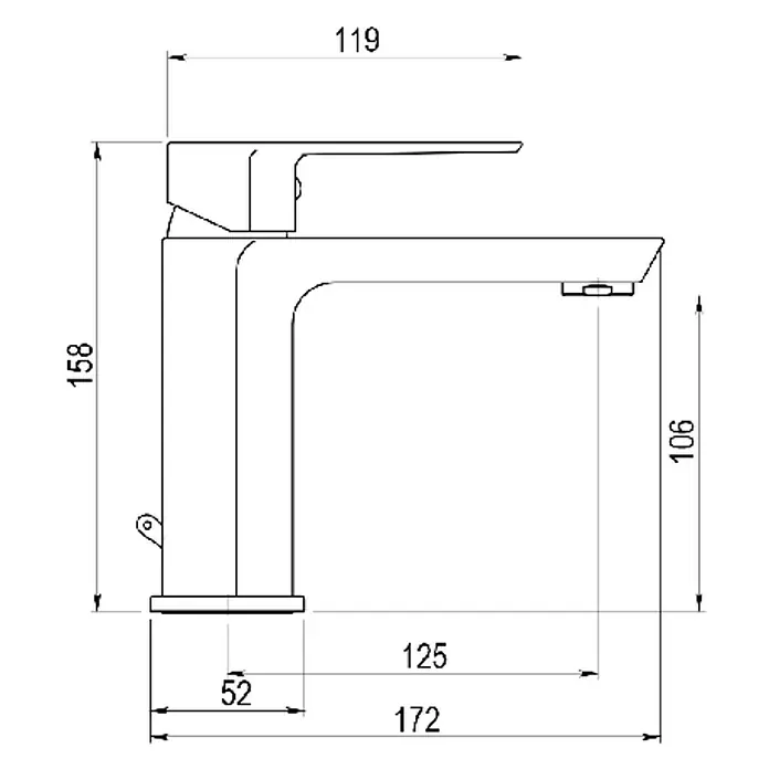 Galindo Alena Grifo de lavabo - Cromo, Brillante - Dibujo de un grifo de lavabo moderno con medidas para la instalación. Ideal para la planificación del baño y renovaciones.