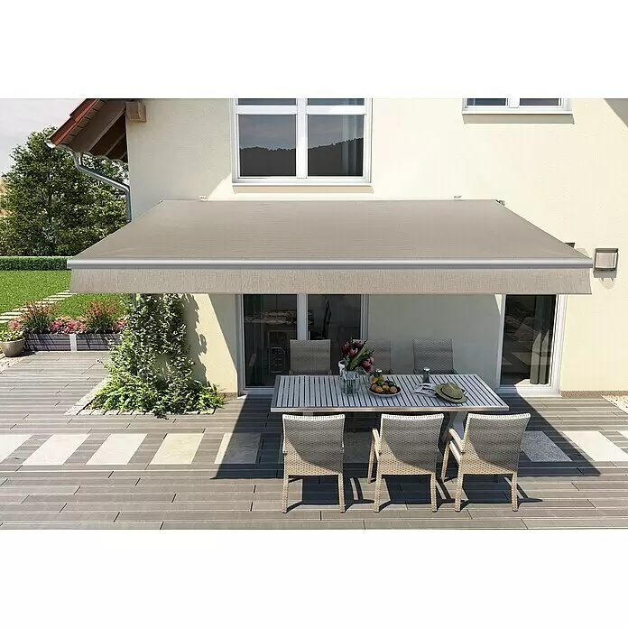 Solid Elements Gelenkarmmarkise Berlin solar - Beige/Grau, Breite: 3 m, Ausfall: 2 m - Stimmungsaufnahme