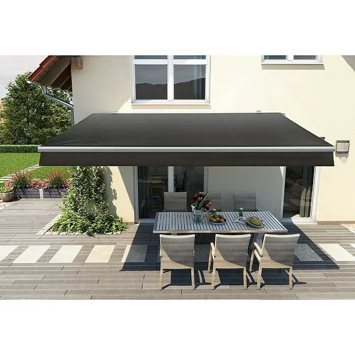 Solid Elements Gelenkarmmarkise Berlin solar - Anthrazit, Breite: 4 m, Ausfall: 2,5 m - Eine stilvolle Terrassenmarkise bietet Schutz vor der Sonne und verleiht der Terrasse einen modernen Look mit komfortablem Schatten.