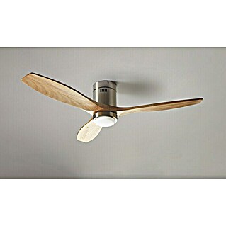 Leds-C4 Deckenventilator Stem LED (137 cm, Nickel satiniert, Helles Holz, 36 W)