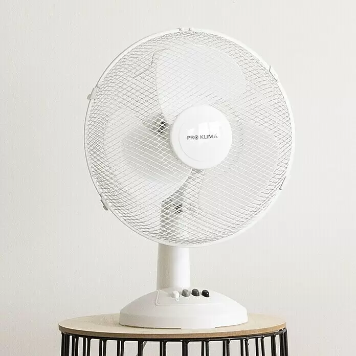 Proklima Tischventilator - Weiß, 30 cm - Weißer Tischventilator mit Metallgitter und Bedientasten.
