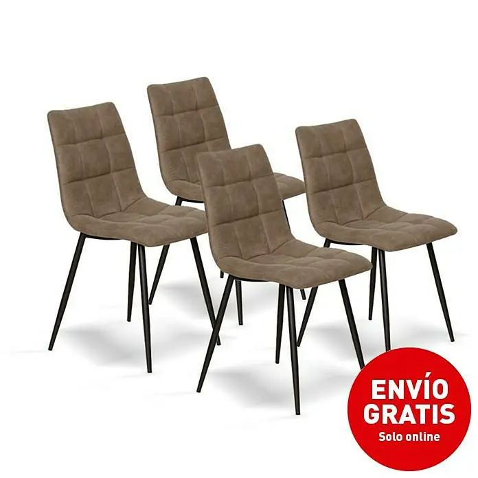Silla Ivy - Visón, 4 ud. - Cuatro sillas tapizadas marrones con patas negras para comedor o cocina.