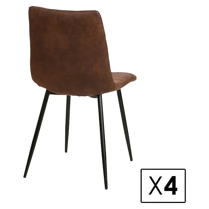 Silla Ivy - Chocolate, 4 ud. - Imagen de cuatro sillas de comedor marrones con patas negras. Diseño elegante para el comedor.