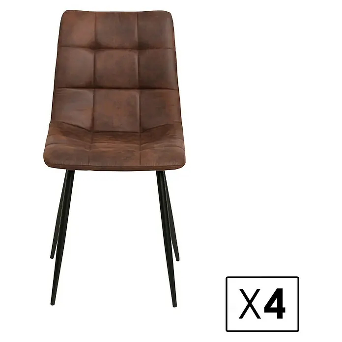Silla Ivy - Chocolate, 4 ud. - Imagen de una silla de comedor marrón con patas negras, disponible en un conjunto de 4.