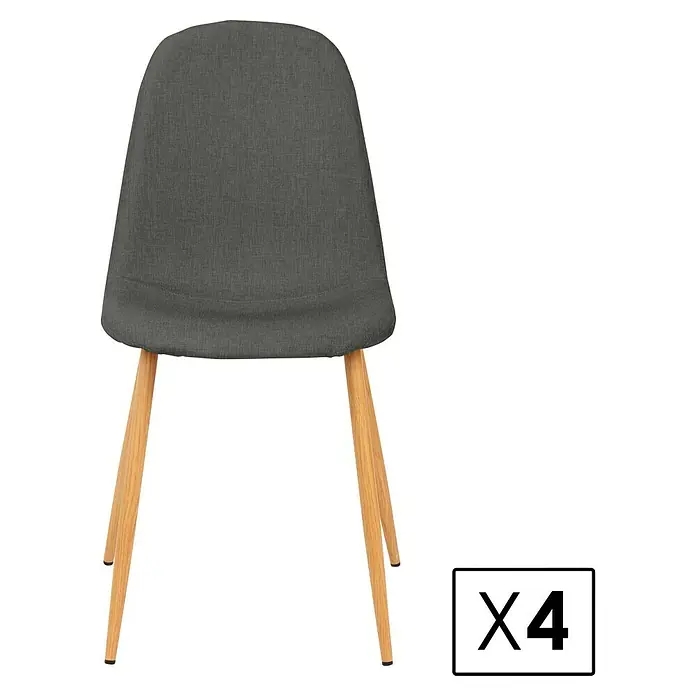 Silla Margot - Pizarra, 4 ud. - Silla de tela gris con cuatro patas de madera, ideal para comedor o cocina. Se vende en un conjunto de cuatro.