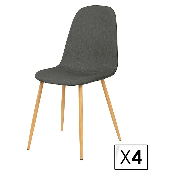 Silla Margot - Pizarra, 4 ud. - Silla de comedor gris con patas de madera, ideal para una vida moderna. Disponible en un conjunto de cuatro sillas.