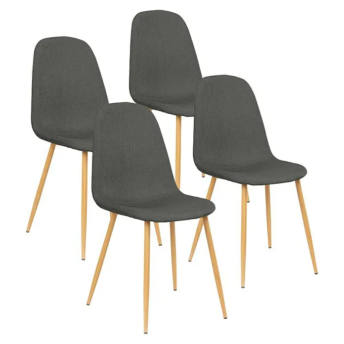 Silla Margot - Pizarra, 4 ud. - Cuatro sillas de comedor modernas en gris con patas de madera. Las sillas tienen un diseño escandinavo simple y encajan bien en cualquier comedor.