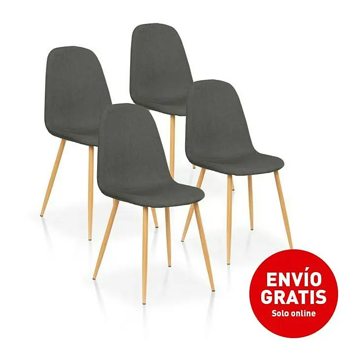 Silla Margot - Pizarra, 4 ud. - Imagen de cuatro sillas de comedor grises con patas de madera, un complemento moderno y elegante para cualquier comedor.