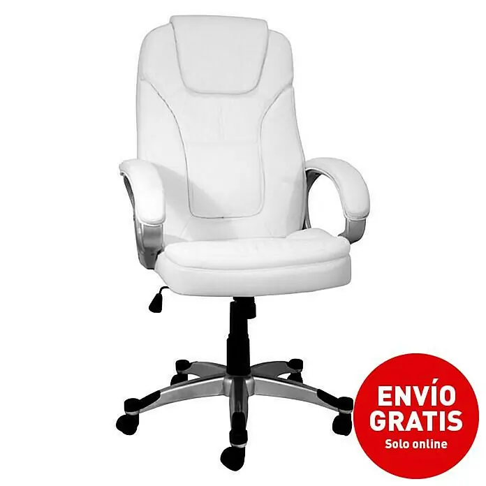 Silla de oficina Elisabeth - Blanco, Reposabrazos - Silla de oficina blanca con reposabrazos, altura ajustable y ruedas para un trabajo cómodo en la oficina o en casa.
