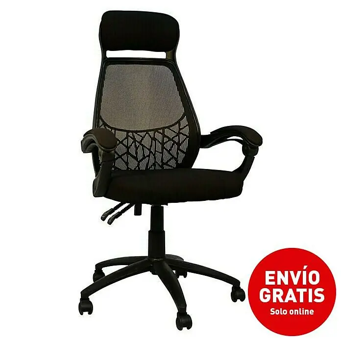 Silla de oficina Erika - Negro, Reposabrazos - Silla de oficina negra con respaldo de malla y reposabrazos ajustables para una comodidad óptima.
