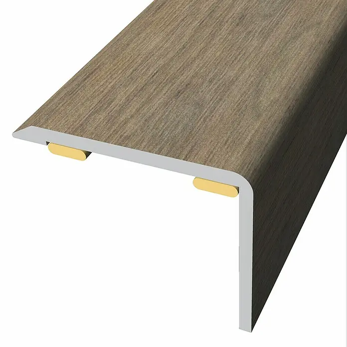 Baglinox Perfil angular Olmo - L x An x Al: 135 cm x 20 mm x 25 mm, Aluminio - Perfil de escalera con aspecto de madera, ideal para bordes elegantes y seguros. Protege y añade elegancia.