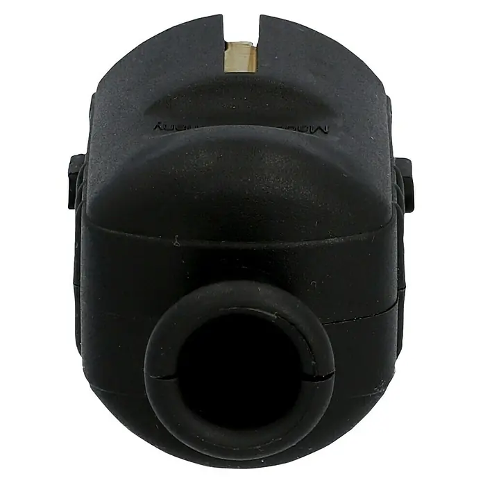 UniTEC Schutzkontaktstecker - Schwarz, 250 V - Nahaufnahme einer schwarzen Zündkerzensteckverbindung für Motorradmotoren mit Metalleinsatz.