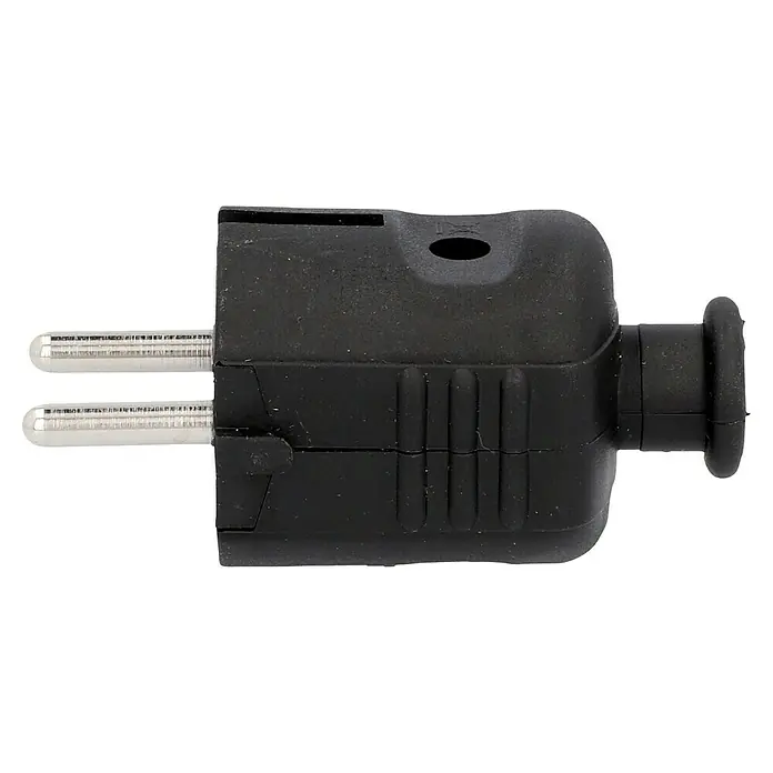 UniTEC Schutzkontaktstecker - Schwarz, 250 V - Schwarzer Eurostecker mit zwei Stiften, ideal für den sicheren Anschluss von Elektrogeräten im Haushalt.