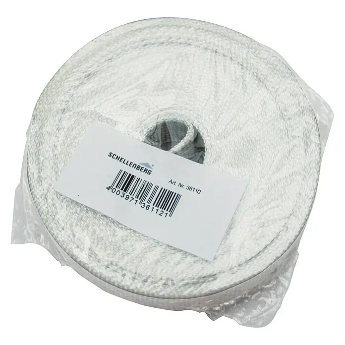 Schellenberg Cinta para persiana - Gris, Largo: 6 m, Anchura de la correa: 22 mm - Primer plano de un rollo de cinta de sellado Schellenberg, un producto de alta calidad para ventanas y puertas que ahorra energía y evita corrientes de aire.